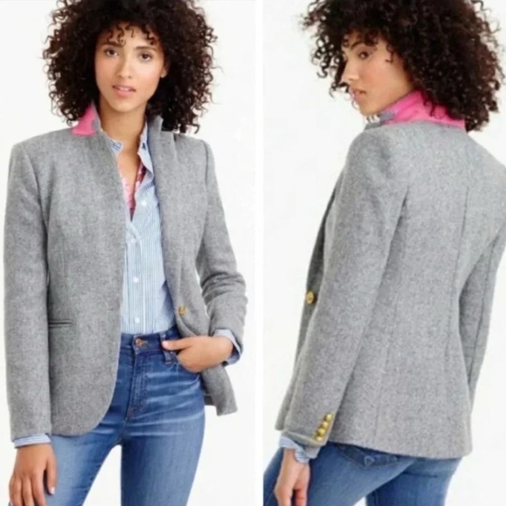 NEW J.Crew Campbell Wool Tweed Blazer Gray Gold Tone Button Size 12